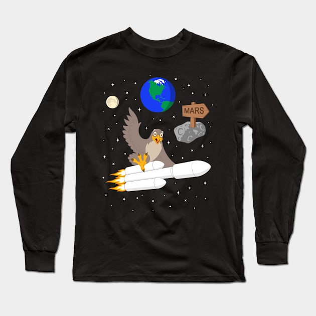 Falcon Riding Heavy Space Ship to Mars Long Sleeve T-Shirt by wingsofrage